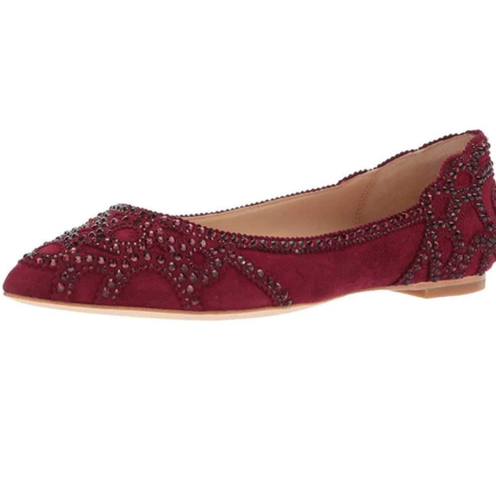 XYD Pointed Toe Rhinestone Flats Mesh Slip On Low Heel Dress Shoes